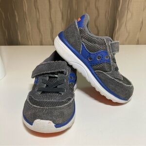 Saucony Boy's Baby Jazz Lite Size 4 Dark Gray Blue White Sneakers Velcro